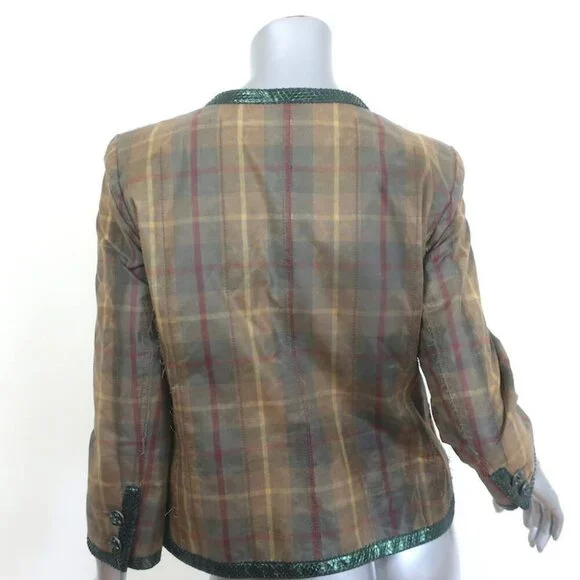 Chanel 2013 Paris-Edinburgh Snakeskin-Trimmed Plaid Jacket Brown Size 40 - Picture 6 of 10